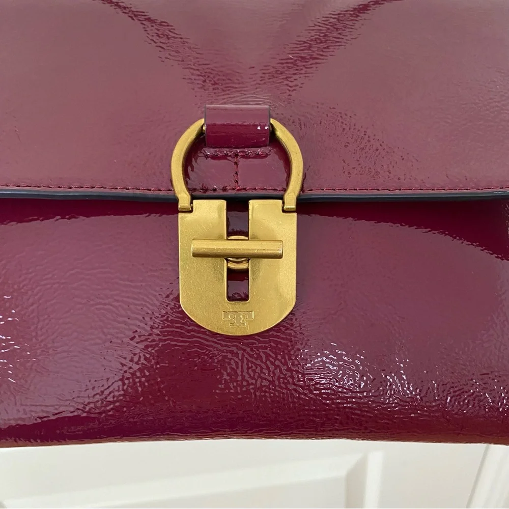 Tory Burch Burgundy Wine Red Maroon Patent Leather Shoulder Bag